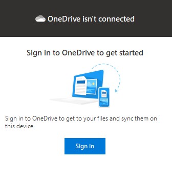 Sign into OneDrive to get started