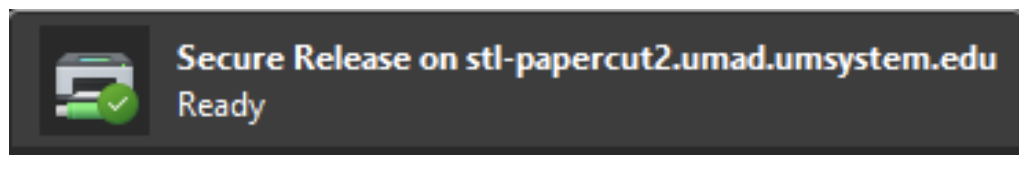 Notification interface indicating a secure print release status on a university printing system.