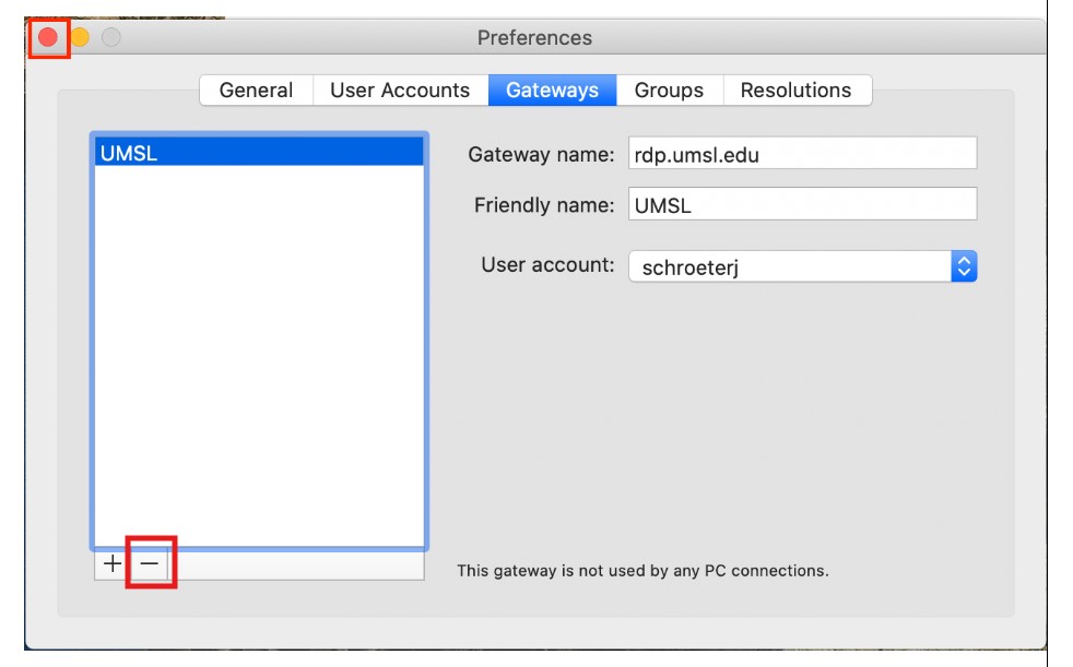Screenshot of the Preferences window showcasing Gateway settings with options for adding and removing gateways.