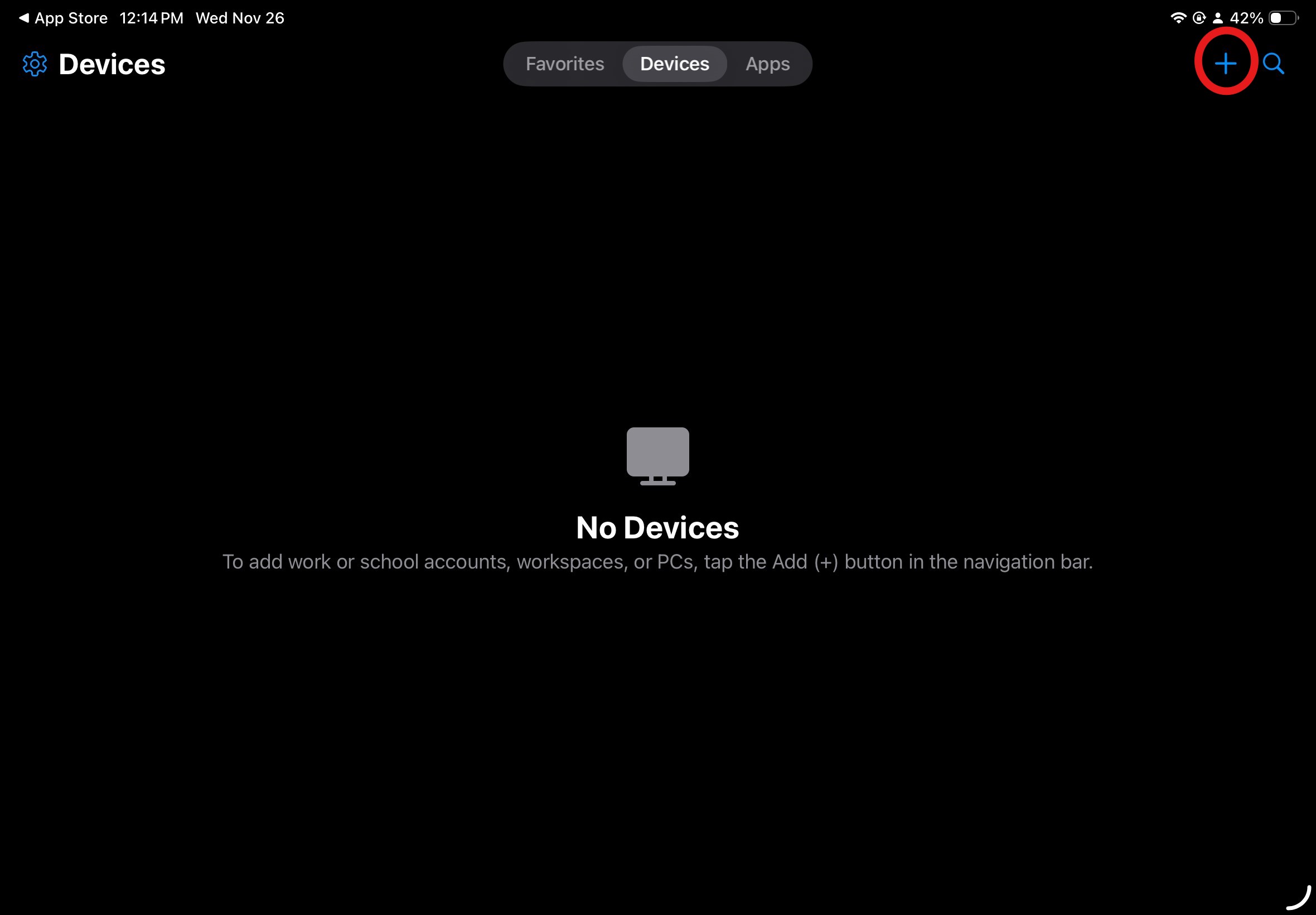 Screenshot of a device management interface displaying a message that no devices are connected.