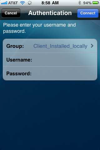 Login authentication dialog box with fields for group, username, and password.