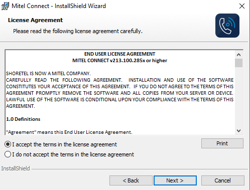 License agreement prompt