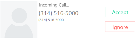 Incoming call notification with options to accept or ignore.