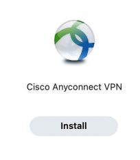 Cisco AnyConnect VPN logo with an "Install" button below it.