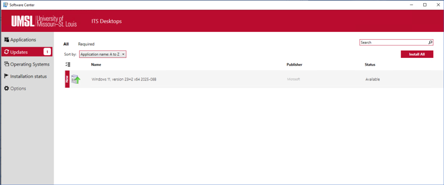 Software Center prior to Upgrade