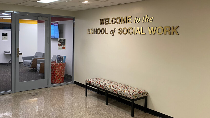 Social work signage inside by main offices