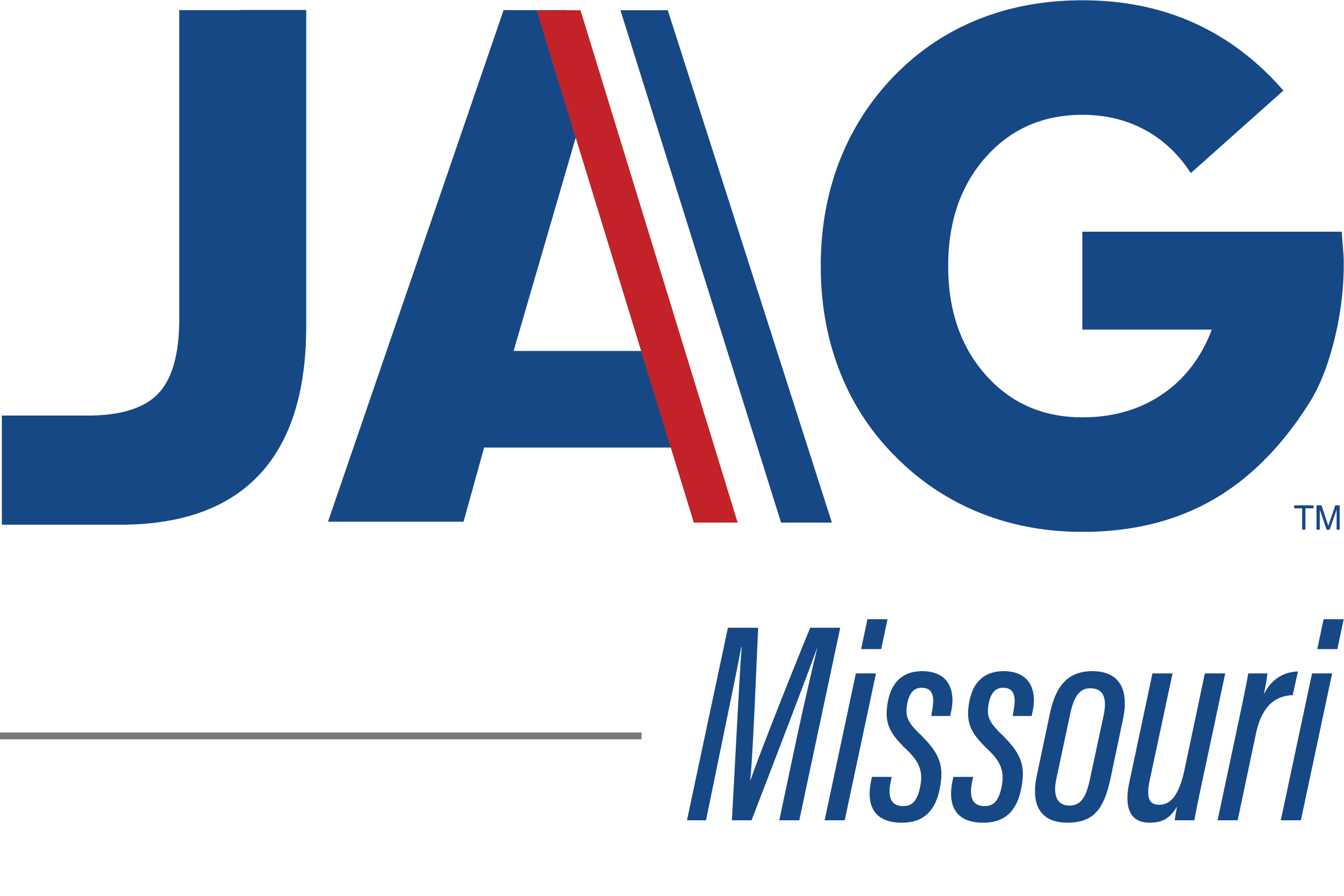 Logo for JAG Missouri featuring the state outline and bold lettering.