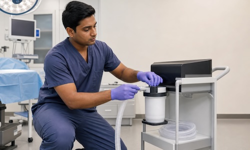 Surgical Technologist hooking up some equipment