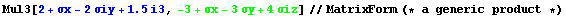 Mul3[2 + σx - 2σiy + 1.5 i3, -3 + σx - 3σy + 4σiz]//MatrixForm (* a generic product *)