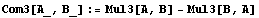 Com3[A_, B_] := Mul3[A, B] - Mul3[B, A]