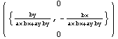 ( {{0}, {{by/(ax bx + ay by), -bx/(ax bx + ay by)}}, {0}} )