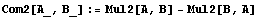 Com2[A_, B_] := Mul2[A, B] - Mul2[B, A]