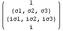 ( {{1}, {{σ1, σ2, σ3}}, {{iσ1, iσ2, iσ3}}, {i}} )