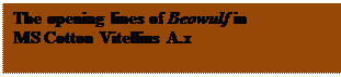 Text Box: The opening lines of Beowulf in 
MS Cotton Vitellius A.x 

