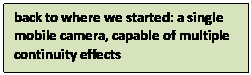 Text Box: back to where we started: a single mobile camera, capable of multiple continuity effects