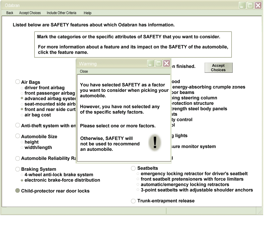 Support for Criteria Definition