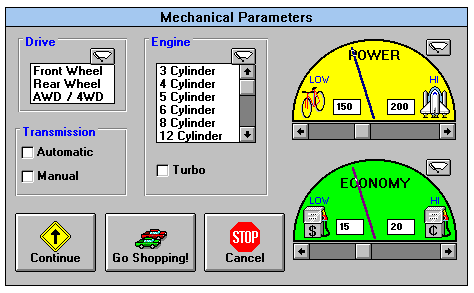 Initial screens from Commercial Automobile Purchasing System