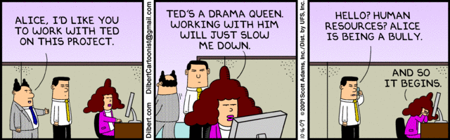 Dilbert comic strip about team conflicts