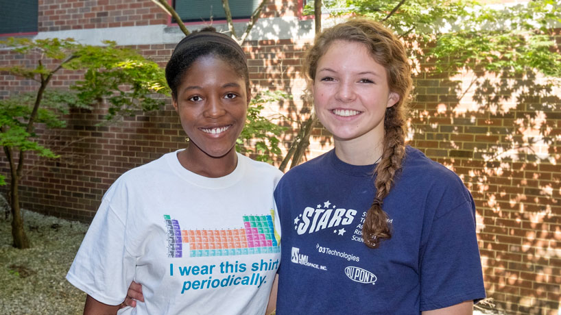2015 STARS students (from left) Bolatito Fatoki and Katherine Minorini, juniors at Whitfield High School at the time, pose after completing the six-week, precollegiate science research program at UMSL last summer. (Photos by August Jennewein)